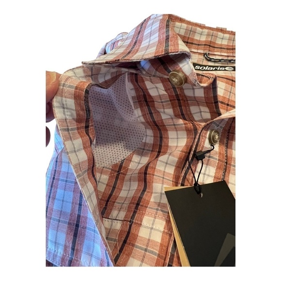 Solaris UPF Red Plaid Venting Short Sleeve Moisture Wicking Mens Shirt NEW - Picture 12 of 16